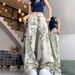 European And American Style Retro White Leopard Print Jeans For Women, Summer High Street Hip Hop Loose Straight_mkmklike.com