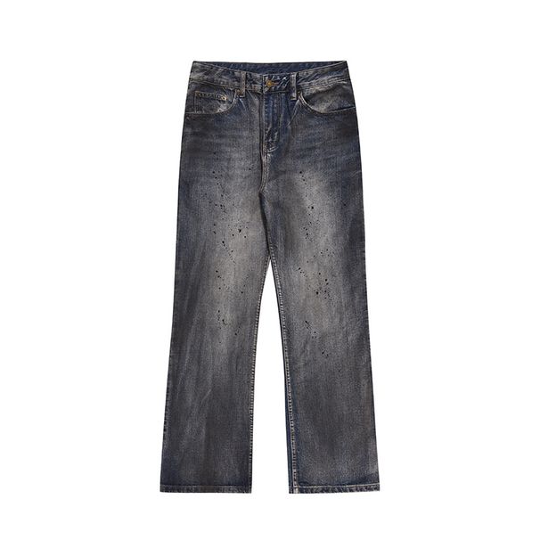 American High Street Men's Dirtyfit Distressed Splatter Paint Straight Leg Jeans Trendy Slightly Flared Slimming Floor Length Pants_mkmklike.com