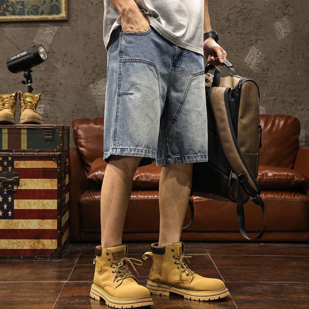 Men's Classic Washed Denim Shorts – Relaxed Straight Fit, Light Blue, Breathable Cotton (Sizes 28-40, Mid-Rise, Casual & Trendy)_mkmklike.com