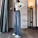 High Waist Rhinestone Straight Leg Jeans For Women - Trendy Wide-Leg Palazzo Pants With Sparkle Accents (S-3XL)_mkmklike.com