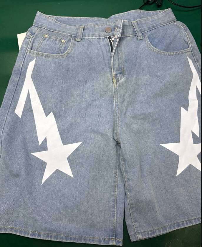 Men's Clothing High Street 25 New Summer New European And American Trend Letter Stitching Denim Shorts_mkmklike.com