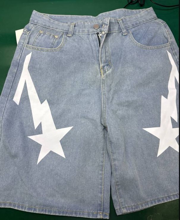 Men's Clothing High Street 25 New Summer New European And American Trend Letter Stitching Denim Shorts_mkmklike.com
