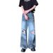 Vintage Distressed High-Waist Straight Leg Jeans For Men & Women – Retro Stretch Denim Pants With Ripped Details_mkmklike.com