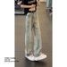 American Retro-style Splatter-paint Cat Scratch For Men, Spring Autumn, Washed And Distressed, Trendy Loose Straight-leg_mkmklike.com