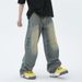 Nordmann Men' Vintage Wahed Yellow Mud-Dyed Caual Jean Autumn Winter American High Street Vibe Ditreed Looe Straight_mkmklike.com