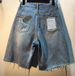 Women's Colorful Rhinestone Beaded Ripped Denim Shorts Street Style Handmade Embellishments Frayed Edges_mkmklike.com