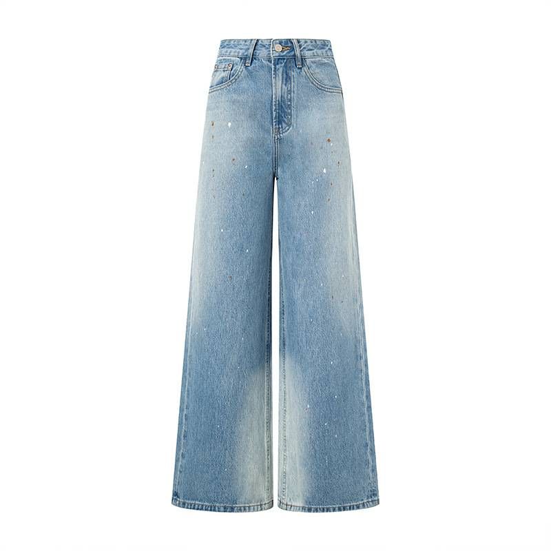 Men's ClothingTurkish Washed American Blue Cow Retro Gradient Distressed Ink Design Jeans Women's Loose Straight Pants_mkmklike.com