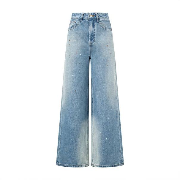 Men's ClothingTurkish Washed American Blue Cow Retro Gradient Distressed Ink Design Jeans Women's Loose Straight Pants_mkmklike.com