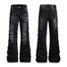 Deconstructed High-Street Jeans – Vintage Washed Black With Twisted Folds & Gradient Flare For Avant-Garde Fashion_mkmklike.com