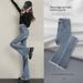Women's Clothing High Waist Flared Hem Jeans For Women – Vintage Washed Distressed Denim Pants (Retro Blue, Black, XS-2XL)_mkmklike.com