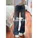 Women's Retro Patchwork Flared Jeans Low Waist Wide Leg Pants Versatile Floor-Length Casual Denim for Spring And Autumn_mkmklike.com