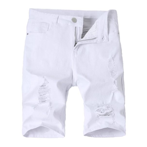 White Men's Casual Denim Shorts Simple Slim Fit Multi Craftsmanship Design Versatile Regular Style_mkmklike.com