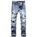 Men's Clothing Spot new spring punk men's jeans ripped patch embroidery slim waist men's pants_mkmklike.com