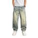 Men's High-End Whiskering Patchwork Washed Denim Jeans Loose Wide Leg Straight Leg Curved Trousers American Trendy Brand Spring/Summer Style_mkmklike.com