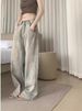 Light-colored Vintage Washed Distressed Straight-leg Jeans Women, New Summer Style, High-waisted, Slimming, Wide-leg,_mkmklike.com