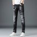 Men's Slim Fit Stretch Jeans With Distressed Details - Black & Gray Washed Denim Pants For Casual Wear_mkmklike.com