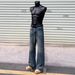 Unisex Retro Washed Whiskered Cleanfit Jeans Loose Straight Leg Casual Trendy Trousers mid Waist Zipper Fly Soft Fabric_mkmklike.com
