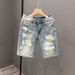 Men's Clothing Casual Straight Trousers Half Pants Five Point Pants Ripped Denim Shorts_mkmklike.com