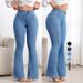 Women's High Waist Stretch Slim Fit Flared Jeans Hip Lifting Slightly Bootcut Denim_mkmklike.com