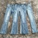 DC Retro Women's Blue Bamboo Cotton Faded Lightning Pattern Washed Distressed Slightly Flared Jeans Cleanfit Long Pants_mkmklike.com