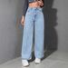 Women's High Waist Straight Leg Distressed Denim Jeans - Loose Fit Wide Leg Floor-Length Pants (Light Blue, Dark Blue, Black)_mkmklike.com