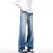 Men's & Women's Classic Cleanfit Blue Washed Denim Jeans – Relaxed Straight Leg, Comfortable Cotton, Versatile For Casual Wear_mkmklike.com