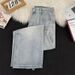 Men's Trendy Washed Blue Jeans High Street Summer Style Casual Wide Leg Trousers Loose Fit American Pants_mkmklike.com