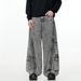 Men's Clothing Retro Distressed Grey Multi Pocket Design Jeans Trendy Loose Straight Trousers_mkmklike.com