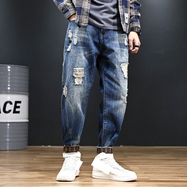 Men's Relaxed Fit Washed Denim Cargo Pants With Distressed Details - Comfortable Slim Tapered Leg For Casual Wear (Available In Plus Sizes)_mkmklike.com