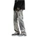 Men's Relaxed Fit High Street Washed Jeans With Zip Details | Straight Leg Casual Denim Pants For Teens & Young Adults (Khaki, S-3xl)_mkmklike.com