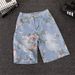Summer Retro Floral Print Ripped Denim Shorts Men's Distressed Trendy Loose Straight Leg Washed Five-point Pants_mkmklike.com