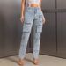 Women's Clothing Ins New Multi Pocket Workwear Denim Trousers_mkmklike.com