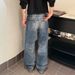 Unisex Whiskered Straight Leg Jeans Mid Waist Loose Wide Leg Pants Street Style Youth Couple Trousers With Slight Stretch_mkmklike.com