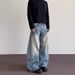 Men's Vintage Light Blue Straight Bootcut Jeans - High Street Cleanfit Style With Bamboo Cotton & Distressed Details_mkmklike.com