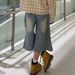 Unisex Distressed Denim Capri Pants Vintage Washed Wide-Leg Shorts For Men And Women Breathable Cotton Blend_mkmklike.com