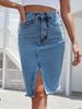 Women's Clothing Simple Denim Skirt Fashionable Hip Wrapped Slit Skirt_mkmklike.com