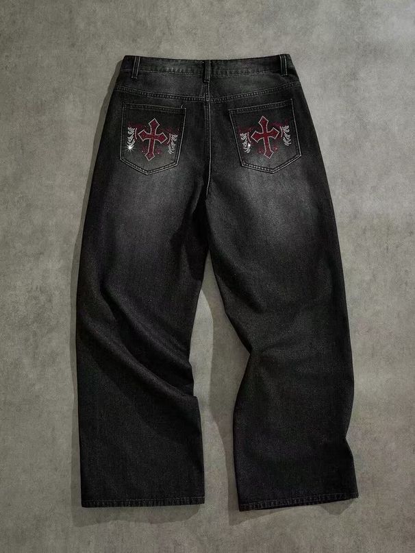 High Street Retro Washed Distressed Jeans Loose Straight Leg Wide Leg Trousers Trendy Brand Floor Length For Teenagers Men_mkmklike.com