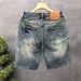 Men's Trendy Embroidered Ripped Denim Shorts Mid-Length Distressed Loose Fit Five Point Pants Plus Size Youth Riding Breeches_mkmklike.com