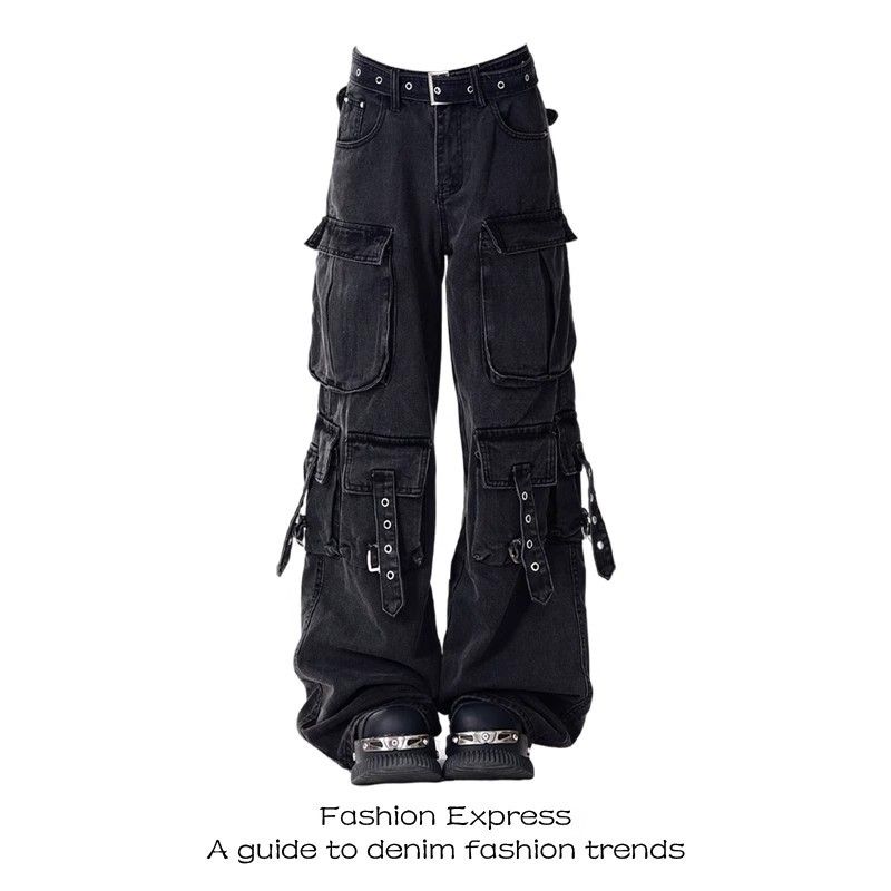 Women's Straight Leg Wide Leg Jeans American Retro High Street Workwear Casual Pants Fashionable Trendy Trousers 2024_mkmklike.com