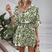 Women's Clothing Printed V-neck button-up bat-sleeved casual shirt shorts romper_mkmklike.com