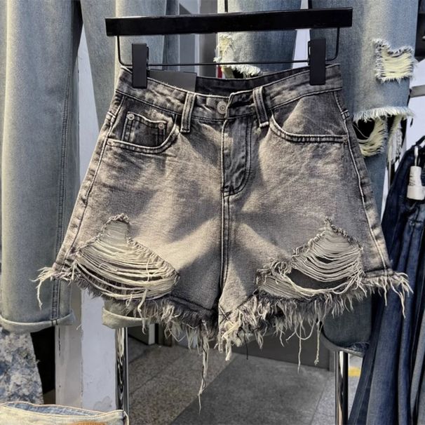 American Style Women's Ripped Frayed Hem Shorts Black Gray a Line Hot Pants Wide Leg Summer 2026 New Hot Girl Show Thighs Make Legs Look Longer_mkmklike.com