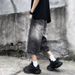Men's Summer Denim Shorts Loose Straight Cut Elastic Waist Mid-Trend High Street Style For Boys_mkmklike.com