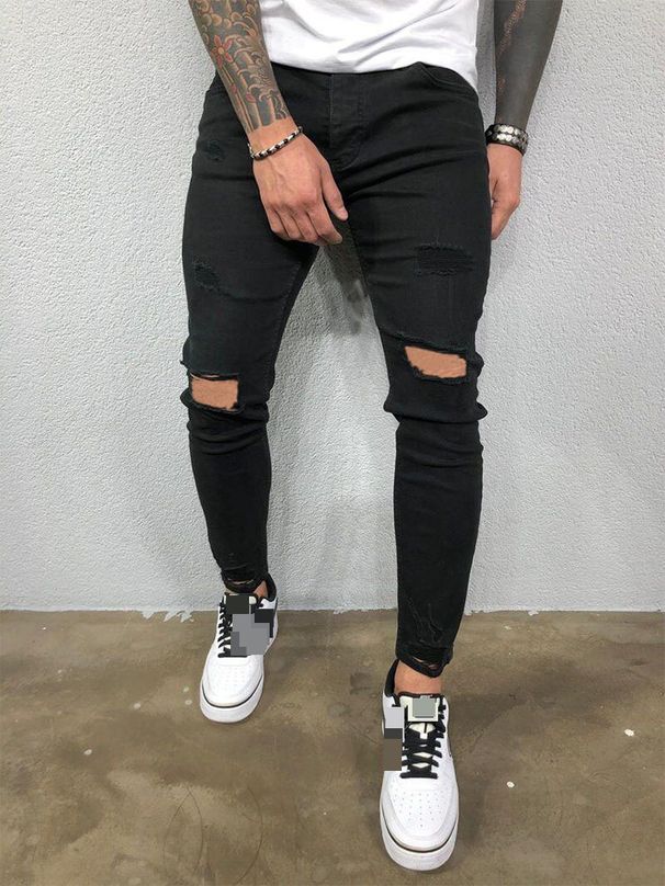 Men's Clothing Fashion Men's Ripped Stretch Jeans Skinny Jeans Foreign Trade Personality Ripped Men's Jeans_mkmklike.com
