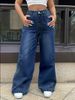 Women's Fashionable Versatile Straight Wide Leg Jeans Chain Washed Finish_mkmklike.com