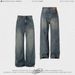Men's Clothing retro washed jeans high street distressed drape brand slim hip hop versatile wide leg trousers_mkmklike.com