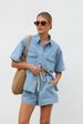 Women's Clothing Casual Loose Pocket Short Sleeved Shirt Denim Two Piece Suit_mkmklike.com