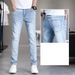 Men's Stretch Denim Jeans Slim Straight Leg Casual Trousers Summer Fashion Men's Clothing_mkmklike.com