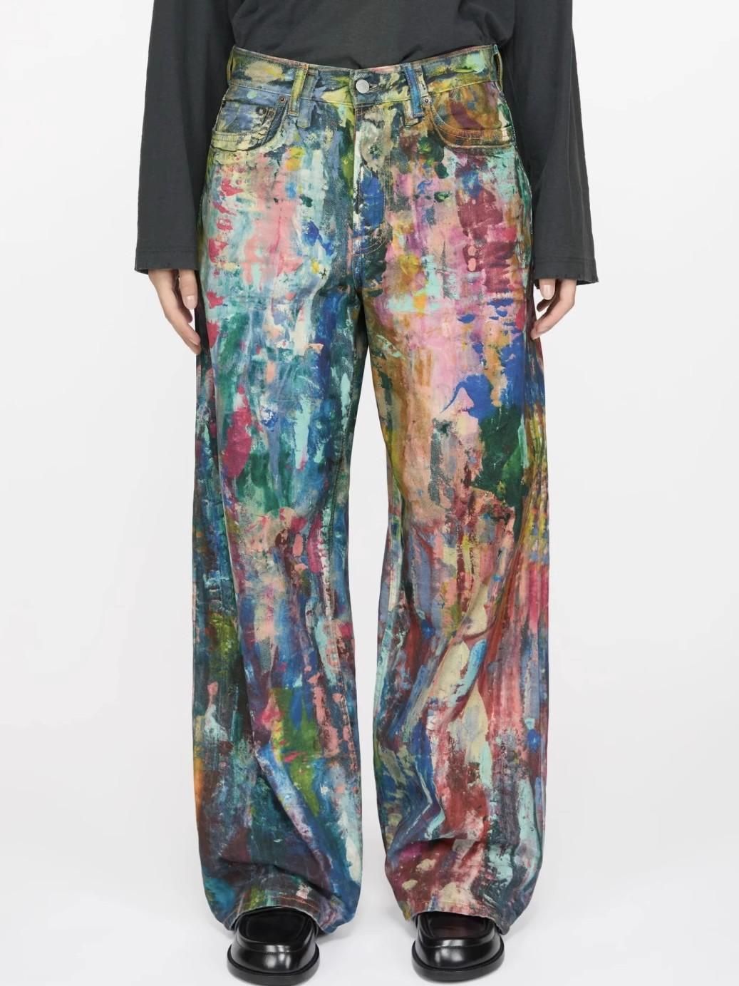Men's Clothing New 3D Color Printing Ink Painting Palette Wide Leg Jeans Casual Pants High Quality For Men And Women Same Style_mkmklike.com