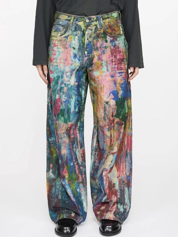 Men's Clothing New 3D Color Printing Ink Painting Palette Wide Leg Jeans Casual Pants High Quality For Men And Women Same Style_mkmklike.com