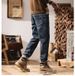 Men's American Vintage Tapered Jeans – High Street Stretch Denim Pants (67.8% Cotton, Washed & Distressed, Slim Straight Fit)_mkmklike.com